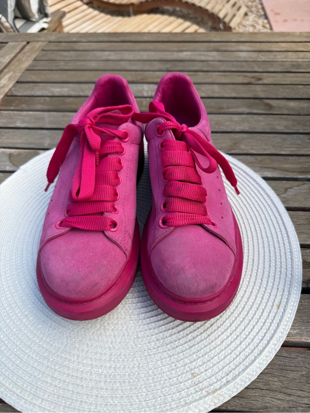 Bold Hot Pink Suede Platform Sneakers for Women